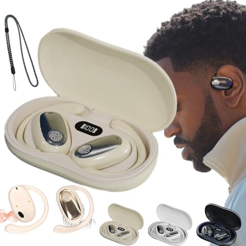 Sporty Hanging Ear Bluetooth Earphones, Sportieve Hangende Oordopjes Met Bluetooth, Hanging Earphones 5.4 Bluetooth, Wireless Out of Ear Earbuds for Sports Running Workout (Beige)