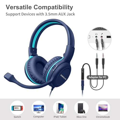 Image of SIMOLIO Kids Wired Headphones with Microphone for School, iPad & PC
