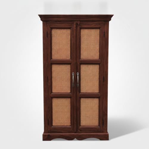 Image of APRODZ Mojo Sheesham Wood Two Door Cane Wardrobe (Sheesham Wood - Walnut)