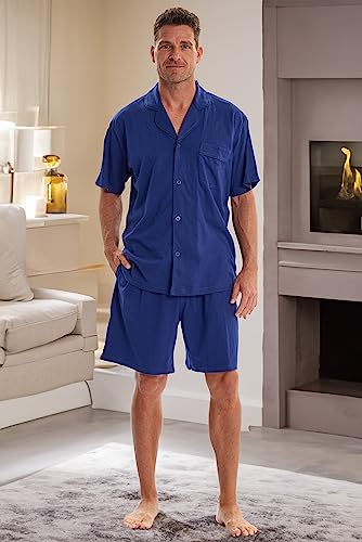 Alexander Del Rossa Men's Soft Cotton Knit Jersey Pajamas Lounge Set, Short Sleeve Shirt and Shorts with Pockets3