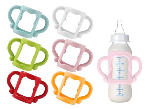 Dr Brown 6 Pack Baby Bottle Handles with Easy Grip, Multi-Color Silicone Bottle Holder, BPA-Free