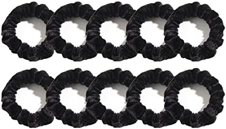 Pack of 10 Small Velvet Scrunchies for Women Hair Accessories, Mini Thin Elastic Hair Ties (Black)