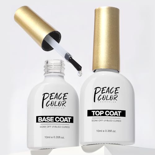 PEACECOLOR Top Coat Base Coat Esmalte,2*10ML Base y Top Coat Semipermanente Esmaltes Semipermanentes En Casa DIY Nail Salon Girl Regalo