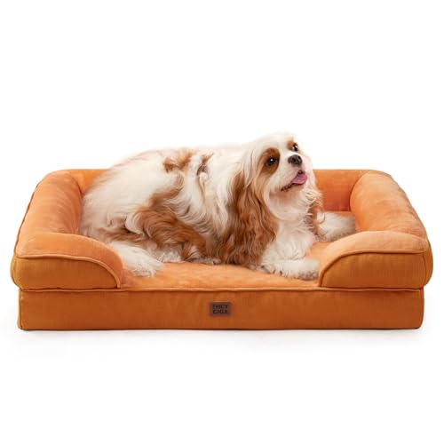 Image of EHEYCIGA Orthopedic Dog Beds for Large Dogs, Waterproof Memory Foam Large Dog Bed with Sides, Non-Slip Bottom and Egg-Crate Foam Pet Couch Bed with Washable Removable Cover,Pumpkin Orange