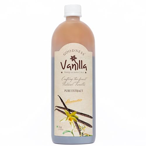 Image of Goodness Vanilla 100% Natural Premium Vanilla Extract Liquid for Baking, Desserts, Whipped Cream & Frosting - 1 Kg (Pack of 1)