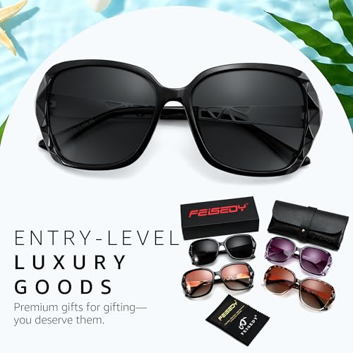 Image of FEISEDY Oversized Sunglasses for Women Square Polarized Sparkling Frame B2289