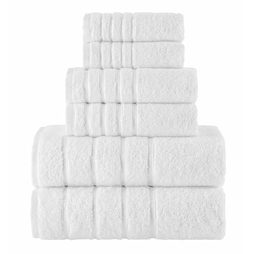 Image of Elegant Comfort 4 Lines Viscose Stripe 6-Piece Premium Towel Set - 100% Turkish Cotton High Absorbent Luxury Bathroom Towels - Includes 2 Washcloths, 2 Hand Towels and 2 Bath Towels Set, White