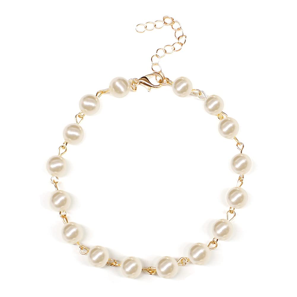 yaozeioPearl Anklet Ankle Bracelets for Women Adjustable Beach Ankle Chain Bracelet Dainty Wedding Gold Chain Anklet Summer Anklets for Birthday Christmas Gift