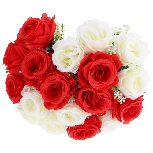 GRIRIW Ramo de Flores Artificiales para Cementerio 18 Rosas Falsas en Colores Rojo y Beige Flores de Seda Conmemorativas Duraderas para Decoración de Tumbas y Eventos Funerarios