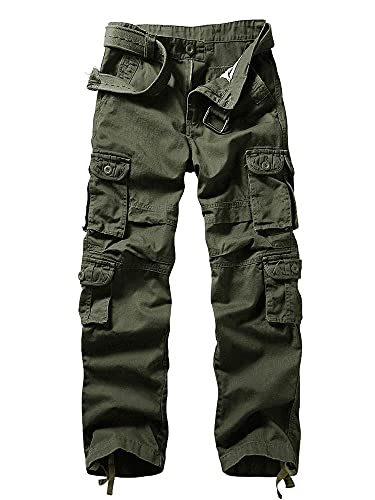 AKARMY Men's Cargo Pants, Military Tactical Casual Pants, Lightweight Cotton Work Pants with Multi Pockets K18 ArmyGreen 36