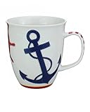 Coffee or Tea Ceramic Mug - Nautical Chic Featuring an Anchor and Ships Wheel - Dishwasher and Microwave Safe - 16 Oz Capacity by Cape Shore