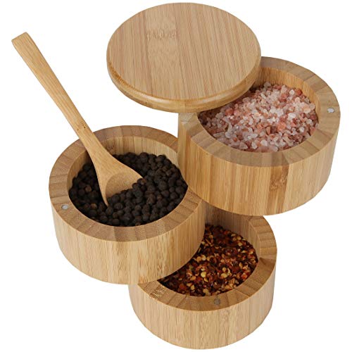 Lily's Home 3-Tier Bamboo Wood Container, Divided Spice Holder, Salt And Pepper Wooden Box With Magnetic Lock And A Spoon #TOP26