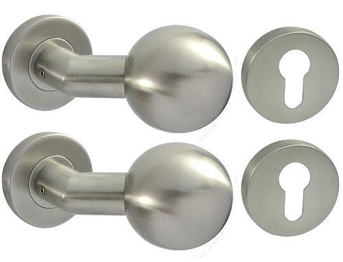 Preisvergleich Produktbild Türknopf, Kugelknauf, gekröpft, drehbar paar mit PZ Rosette rund, Edelstahl