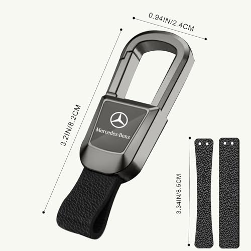 PQQFF Genuine Leather Keychain for mercedes benz A C E S Class GLK CLA GLA GLC GLE CLS SLK, Premium Metal Car Key Chain, Stylish and Durable, for Daily Use and Gifting (Black) — view 5