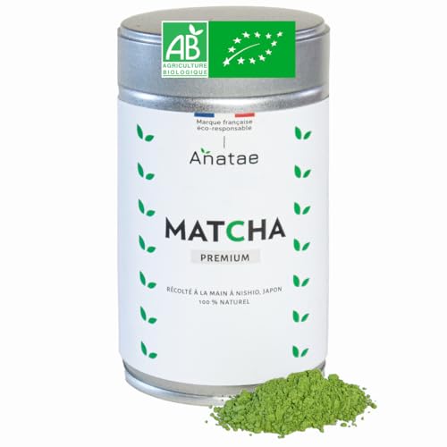 Anatae Marque française - Thé Matcha bio premium japonais - Amertume discrète - Poudre de thé vert matcha 100% BIO qualité premium - Récolté à la main à Nishio, Japon. (30)