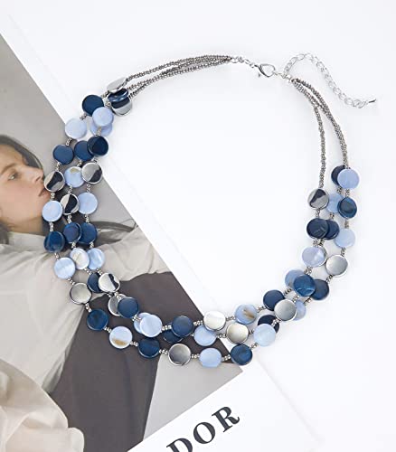 Noessla Layered Beaded Chunky Necklace for Women Boho Two-color Shell Statement Necklace Fashion Collar Costume Jewelry Gifts for Mum2