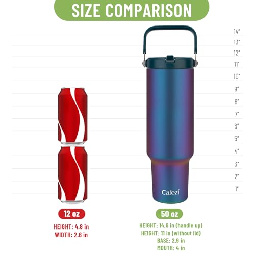 Image of 50oz Tumbler with Handle, Stainless Steel Water Bottles with Flip Straw and Top Handle, Leak Proof, Fits in Cup Holder, No Sweat, Cold for 30 Hours, Suitable for Home, Office, Outdoors, Car