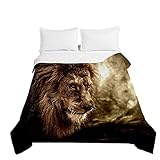 Chickw1 Tagesdecken Bettüberwurf, 3D Löwe Drucken Herbst Winter Tagesdecke mit Prägemuster Wohndecke aus Mikrofaser Bettdecke für Einzelbett Doppelbett oder Kinder (Brauner Löwe,220x240cm)