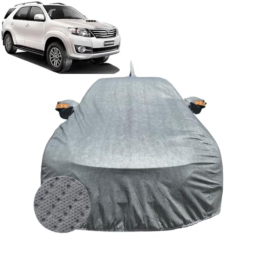 Image of Car Cover for Toyota Fortuner (2009-2015) | 100% Waterproof Cover with Antenna & Reflective Mirror Pockets | Dustproof, Scratchproof, Heatproof Fortuner Car Cover |Soft Cotton Lining| Grey