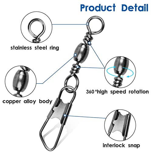 Fusigo Fishing Snap Swivel Saltwater, 110Pcs High Strength Fishing Barrel Line Connector Fishing Swivels Barrel Safety Snap Fishing Tackle Accessories #TOP2
