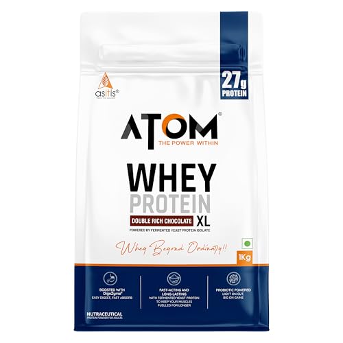 Image of AS-IT-IS ATOM Whey Protein XL, Double Rich Chocolate, 1kg - with DigeZyme® & Fermented Yeast Protein I High Absorption, Supports Muscle Growth, Recovery & Strength - Hybrid Protein for All Day Fuel