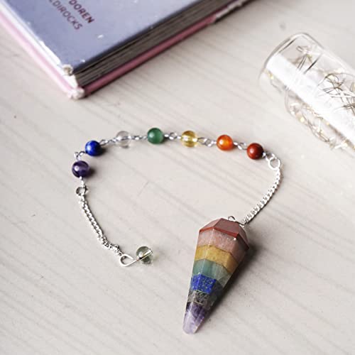 Image of 7 Chakra Point Pendulum with Natural Seven Chakra Beads | Crystal Products for Reiki, Healing & Feng Shui | Dowsing Pendulum for Meditation & Spiritual Balance