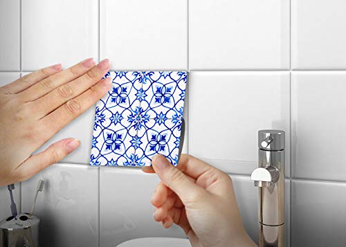 Backsplash Peel And Stick Tile Stickers 24 Pc Set Authentic Tile Decals Bathroom & Kitchen Vinyl Wall Decals Easy To Apply Just Peel & Stick Home Decor (4X4 Inch, Blue Flower H19) #TOP6