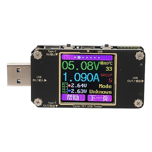 USB 電圧計電流計、カラー LCD ディスプレイ付きデジタル検出器、PD QC20 用電圧電流テスター。 QC30。 40.MTK急速充電、144.インチ画面アラーム機能付き、