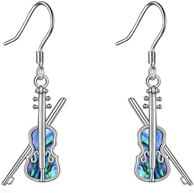 YAFEINI Violin Earrings 925 Sterling Silver Violin and Violin Bow Dangle Drop Earrings Violin Jewelry Music Gifts for Women Girl Violinist