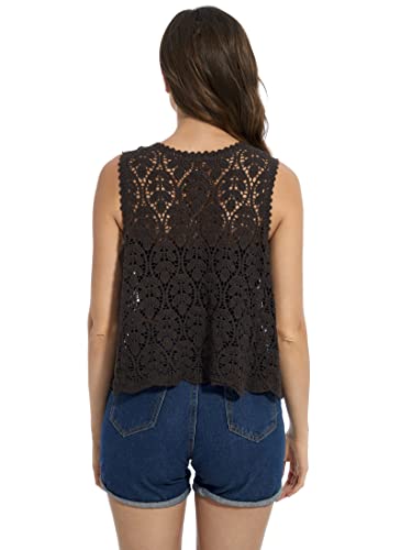 Image of Womens Floral Crochet Lace Trim Sleeveless Open Front Vest Cardigan