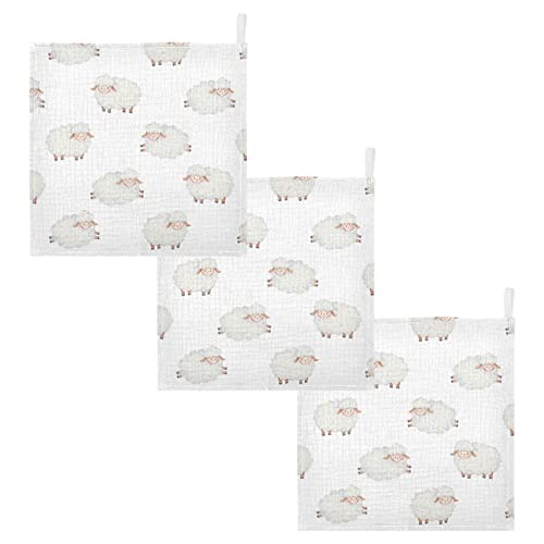 Image of vvfelixl Baby Washcloths Cotton Cute Curly Lamb Muslin Count Sheep Soft Face Towel for Newborn Infants Wipes, 11.8 X 11.8 Inch, 5 Pack White