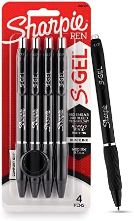 SHARPIE Black Colour Gel Pen Set for Students| Water Proof ink for Smooth & Comfortable Writing Experience| Office Stationery | 0.7 MM |Pack of 4