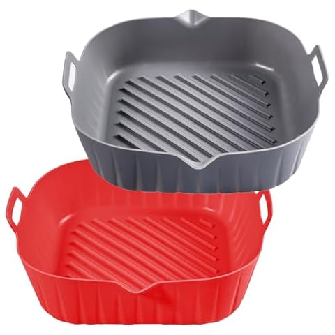Golden Associate Silicone Liners Square 8 Inches for Air Fryer, 2 Pcs Non-stick Food-grade Reusable Silicone Pot Baking Tray Basket Bowl Oven Air Fryer Accessories Cover