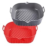Golden Associate Silicone Liners Square for Air Fryer, 2 Pcs Non-stick Food-grade Reusable Basket Silicone Pot Baking Tray Airfryer Accessories,...