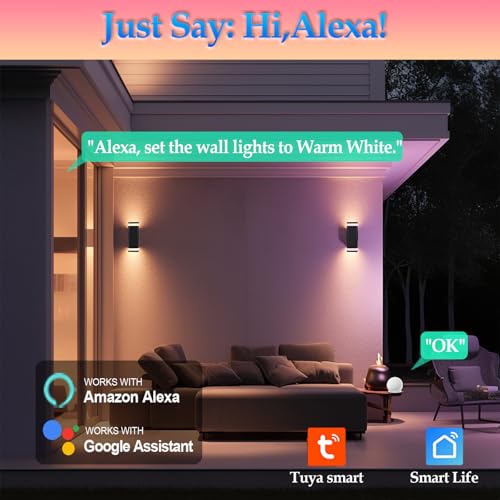 WISELUME Smart RGB Outdoor Wall Lights, 2 Pack Color Changing Porch Lights, Cylinder Up and Down Lights Outdoor Wall Sconce, Exterior Lighting Fixture Compatible with Smart Life & Tuya smart by WISELUME - Image 4