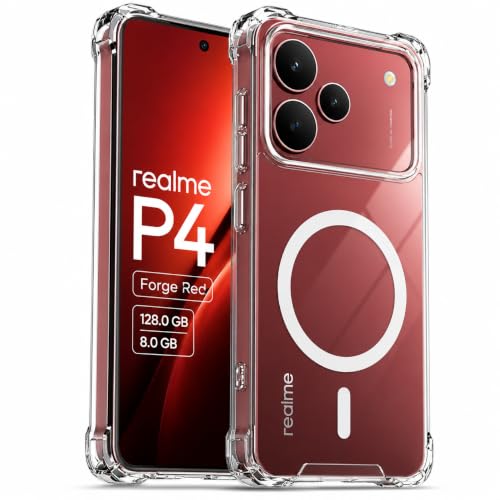 Image of Transparent Back Cover for Realme P4 5G Shockproof Side TPU Bumper & Back Pc Protective Magnetic Support Cover Case (Realme P4 5G)