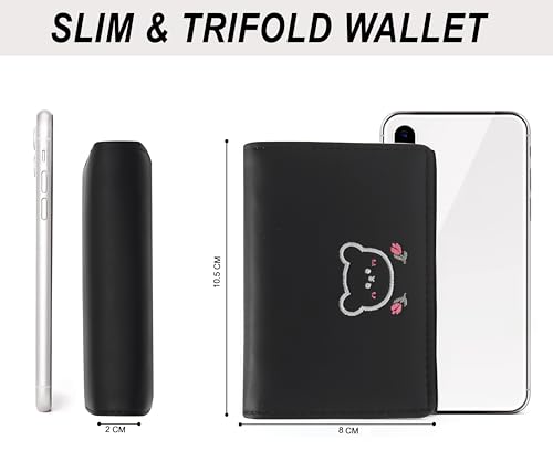 INOVERA (LABEL) Trifold Wallets for Girls, Women - Faux Leather Mini Credit Cards, Cash Holder Wallet - Small Pocket Purse (Black) 2