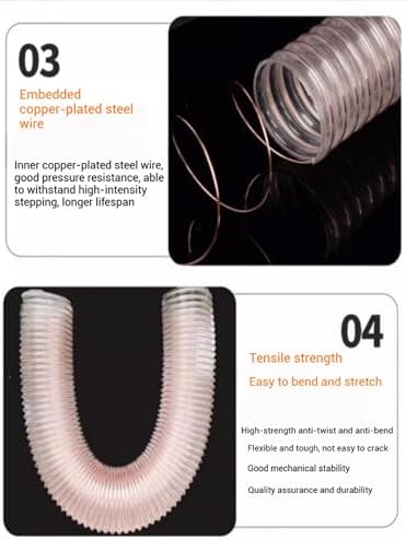 Puncture-Resistant 190mm Vacuum Hose, 100cm Flexible PU Duct with Copper-Plated Steel Wire for Dust Collection, 1.2mm Thick, Heavy-Duty, Durable, Industrial Use