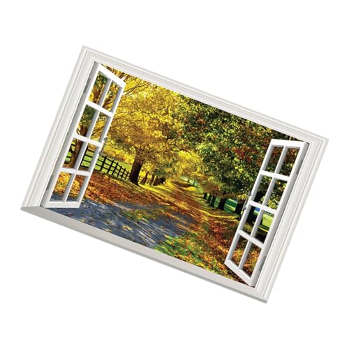 BIUDECO Pegatina Ventana Falsa Paisaje Realista Adhesiva Decorativa para Pared Pasillo Dormitorio Sala Estilo Rústico Vinilo Removible
