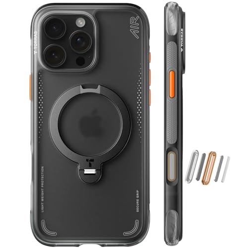 TORRAS Ostand Q3 Air für iPhone 16 Pro Hülle mit echten Airbags Doppelter Schutz (360 Magnetischer Robust Ständer) Matt Handyhülle mit Kamerasteuerung Taste Schwarz