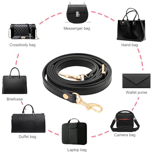 Telooco Verstellbarer Schultergurt Frauen Leder Schulterriemen Trageriemen 105–120 cm Längenverstellbarer Gurt Riemen für Geldbörse Umhängetasche Handtasche (Schwarz)