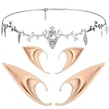 FRESHME Elf Ears with Deer Head Chain, Sliver Antler Headpieces and Fairy Ears Viking Vintage Headbands Headdress Jewelry for Women Girls Masquerade Halloween Cosplay Costume Hair Accessories
