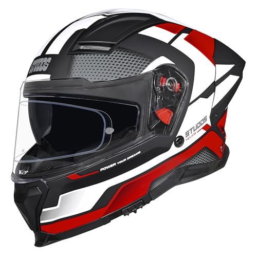 Image of STUDDS Helios Asphalt Full Face ISI and DOT Certified Helmet with Dual Visor MATT Black & RED - L