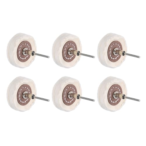 uxcell 2-Inch Buffing Polishing Pad Wheel Cotton with 1/8-inch Handle for Manifold Aluminum Stainless Steel Chrome White 6 Pcs