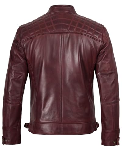 Image of fjackets Mens Leather Jacket Moto Style Real Lambskin Leather Jacket, Quilted Cafe Racer Classic Zip Up Biker Jacket for Men