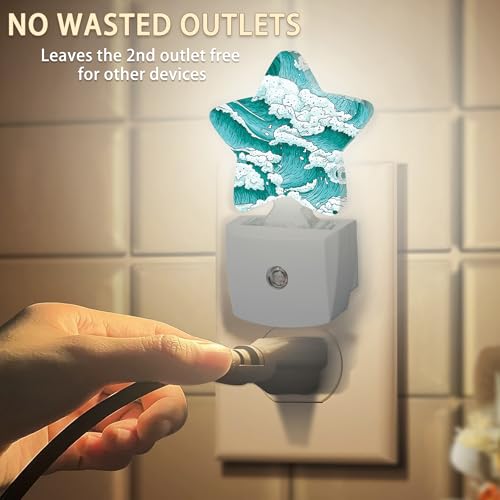 Image of Ocean Waves Night Light Plug-in Dusk to Dawn Smart Sensor White Led Nightlight for Bedroom Bathroom Kitchen Hallway Stairs Energy Efficient Decor Desk Lamp