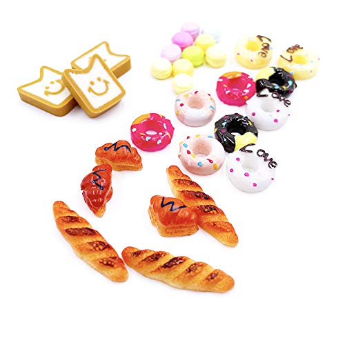 10sets of 1:12 Cute Miniature Dollhouse Food Lollipop Glass Bottle Toast Macaron Bread Donut Kitchen Accessories Decoration Lovely Mini Fruit Mold Simulation DIY Play Toy for Decoration (10 styles)