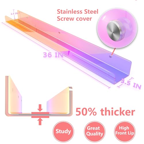 Image of 2 Pack RORKIM 36 Inch Iridescent Acrylic Floating Shelf, Kids Bookshelf | Wall Mounted Display Toy Organizer for Kids Nursery Classroom