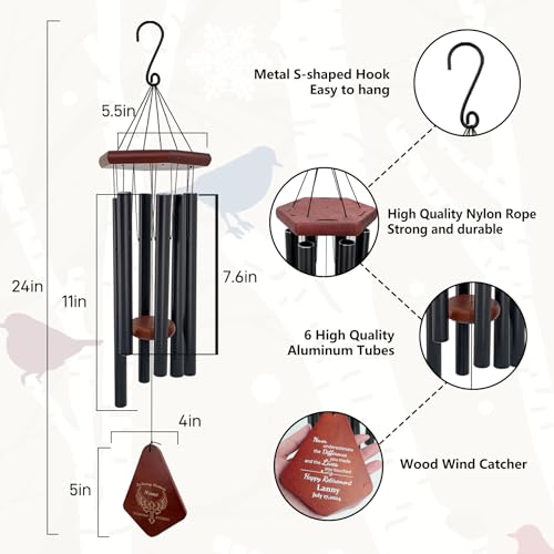 Image of ASTARIN Personalized Name Memorial Wind Chimes, Sympathy Gift for Loss of Lover Mom Dad, Bereavement Deep Tone Wind Chimes for Outside in Memory Gift, Decor Outdoor Garden Patio