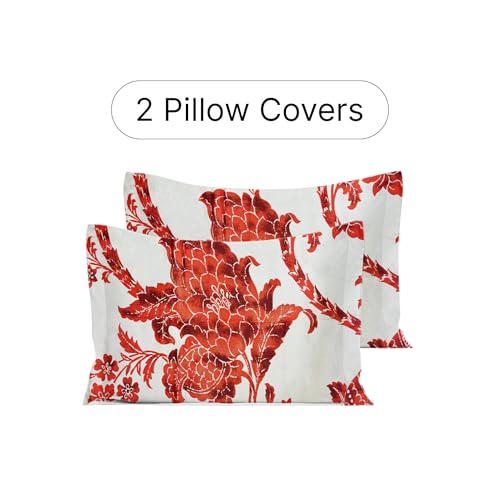 Image of LANE LINEN 210TC 100% Cotton Bedsheet Set for Super King Size Bed, 3-Piece Bedding, Included 2 Pillow Covers, Soft & Breatahble Flat Sheets, Floral Red Digital Printed Floral Pattern - 2.74m x 2.74m
